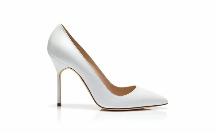 Women White Calf Leather Pointed Toe Pumps Manolo Blahnik Pumps