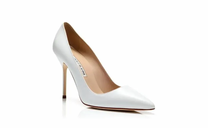Women White Calf Leather Pointed Toe Pumps Manolo Blahnik Pumps