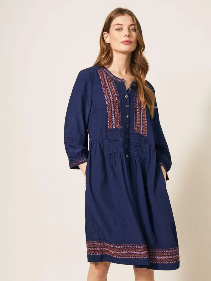 Women White Stuff Dresses Liv Embroidered Dress Navy Multi