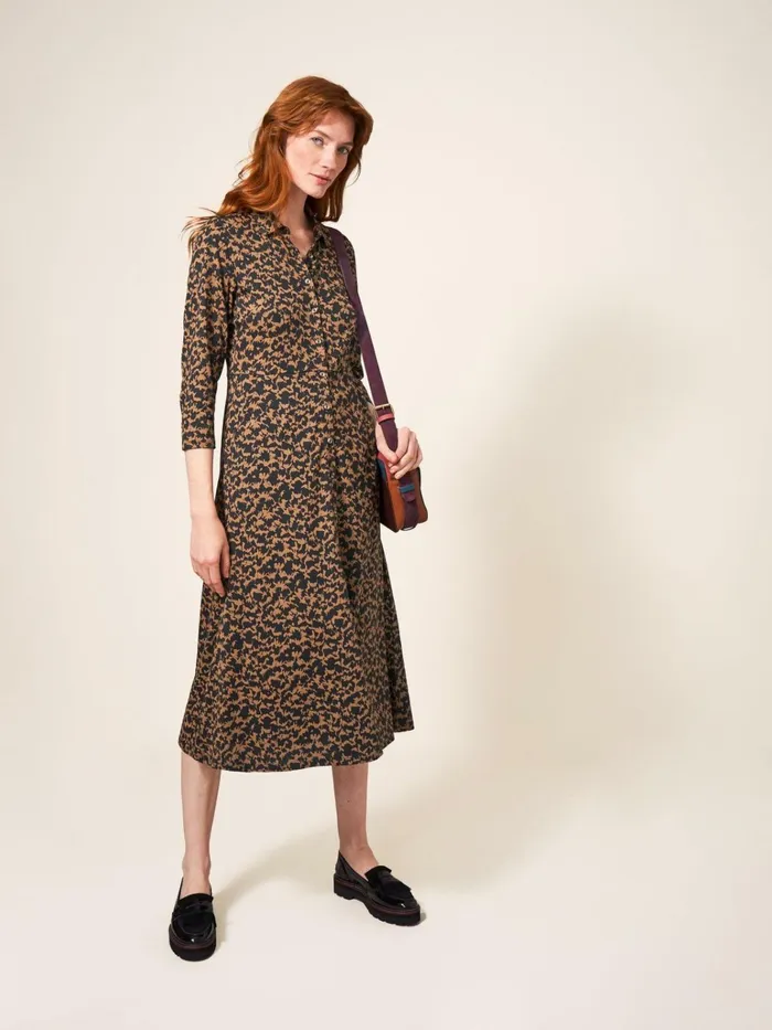 Women White Stuff Dresses Rua Printed Midi Dress Black Multi