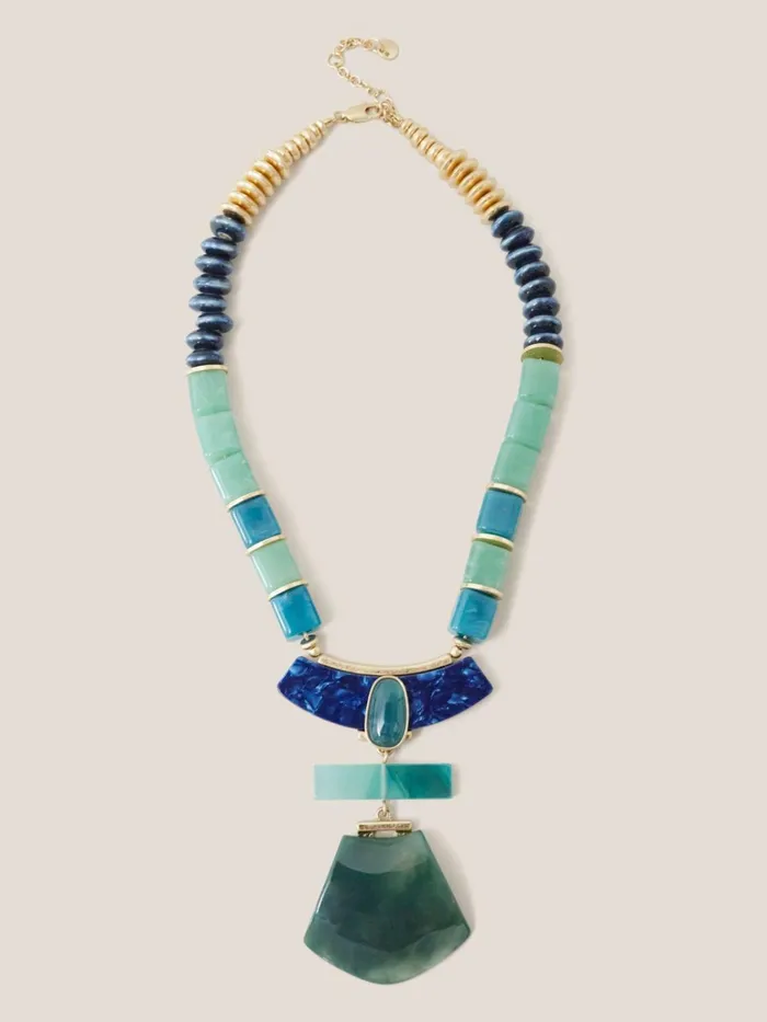 Women White Stuff Jewellery Statement Gem Necklace Blue Multi