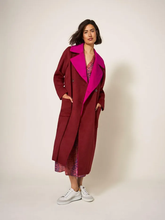 Women White Stuff Partywear Adeline Colour Block Coat Plum Multi