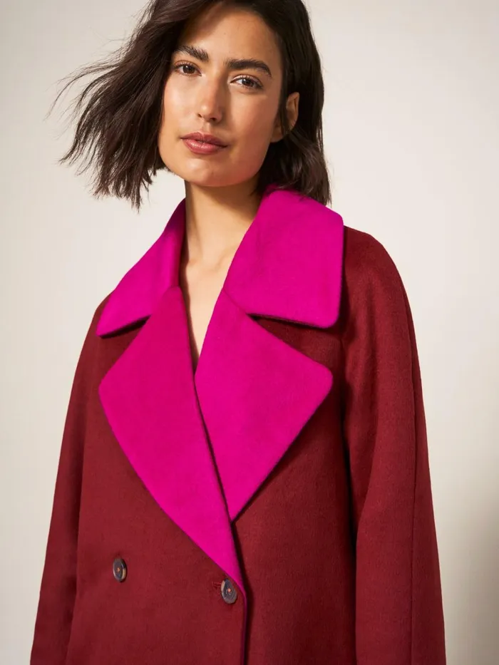 Women White Stuff Partywear Adeline Colour Block Coat Plum Multi Women White Stuff Partywear Adeline Colour Block Coat Plum Multi