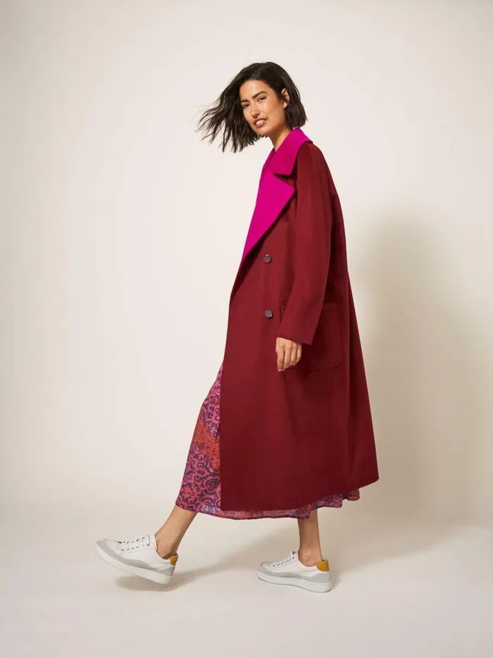 Women White Stuff Partywear Adeline Colour Block Coat Plum Multi Women White Stuff Partywear Adeline Colour Block Coat Plum Multi