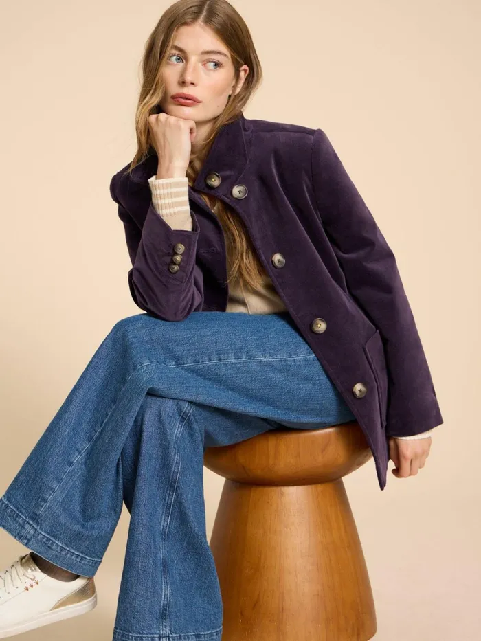 Women White Stuff Partywear Karla Velvet Peacoat Dark Purple