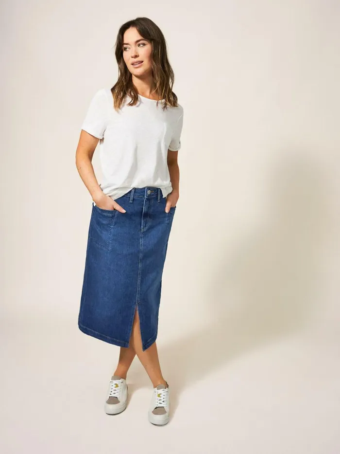 Women White Stuff Petite Clothing Penny Denim Midi Skirt Mid Denim Women White Stuff Petite Clothing Penny Denim Midi Skirt Mid Denim
