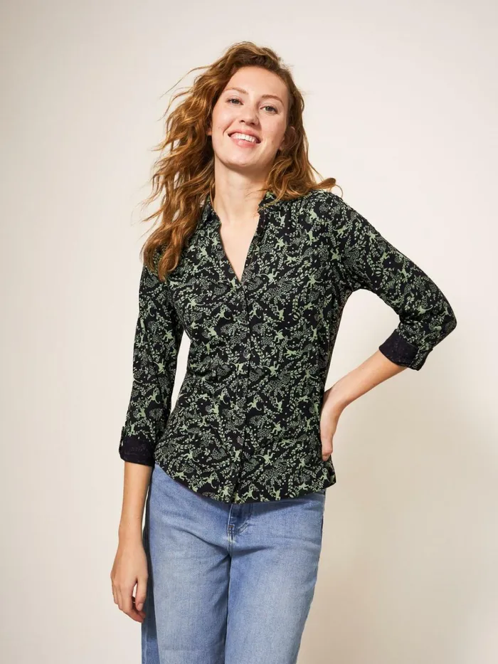 Women White Stuff Shirts Blouses And Tunics Annie Cotton Jersey Shirt Green Print Women White Stuff Shirts Blouses And Tunics Annie Cotton Jersey Shirt Green Print