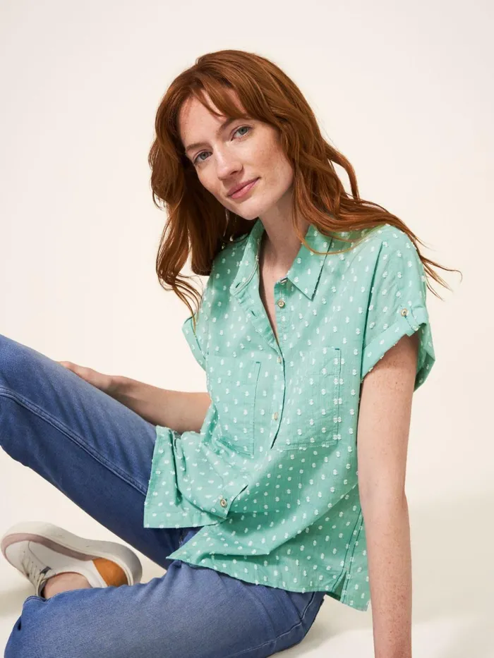 Women White Stuff Shirts Blouses And Tunics Ella Organic Cotton Shirt Mid Green Women White Stuff Shirts Blouses And Tunics Ella Organic Cotton Shirt Mid Green