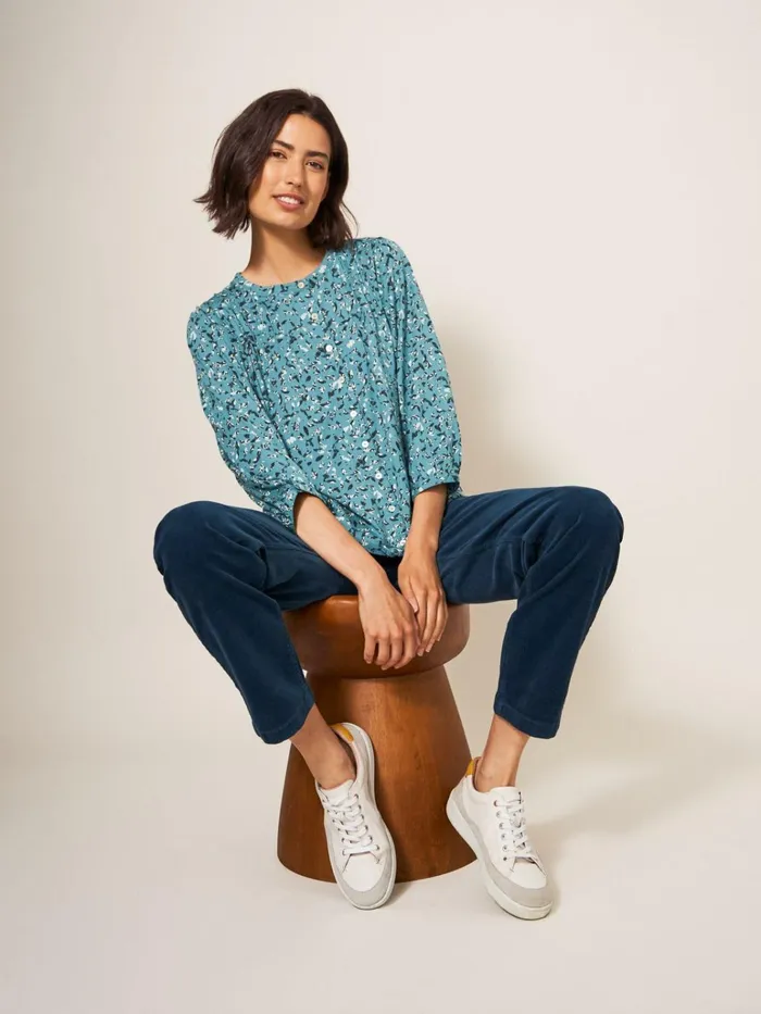 Women White Stuff Tops And Tshirts BENNIE TIE HEM SHIRT Teal Print