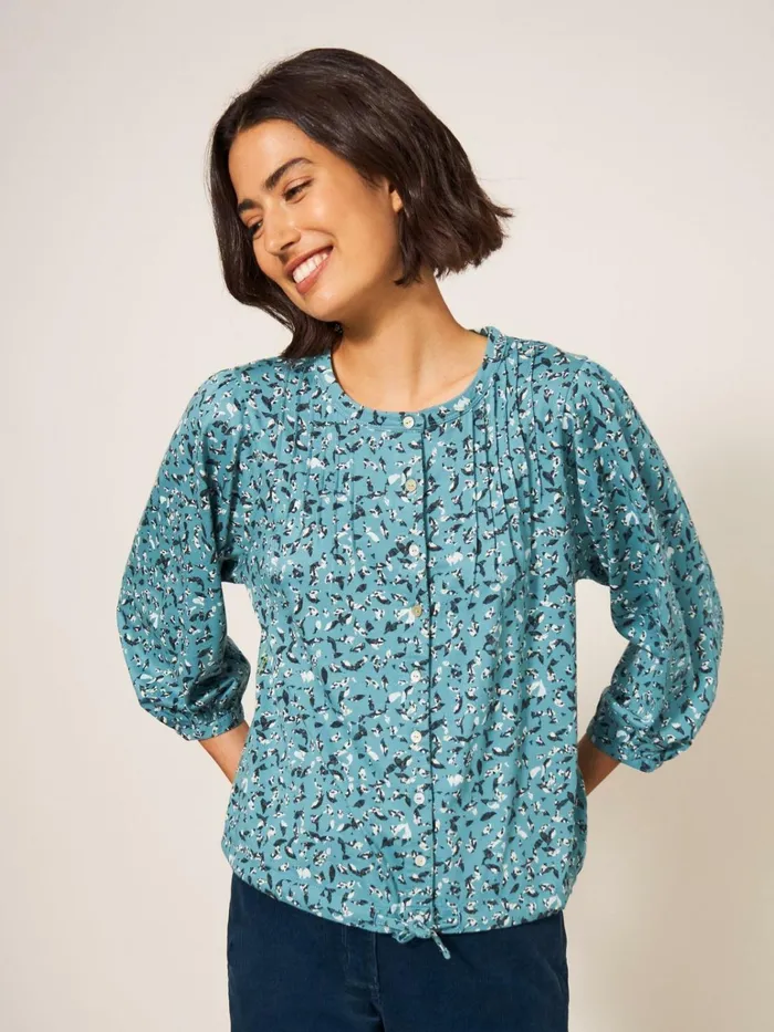 Women White Stuff Tops And Tshirts BENNIE TIE HEM SHIRT Teal Print Women White Stuff Tops And Tshirts BENNIE TIE HEM SHIRT Teal Print