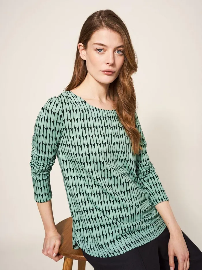 Women White Stuff Tops And Tshirts LONG SLEEVE WEAVER TEE Green Multi