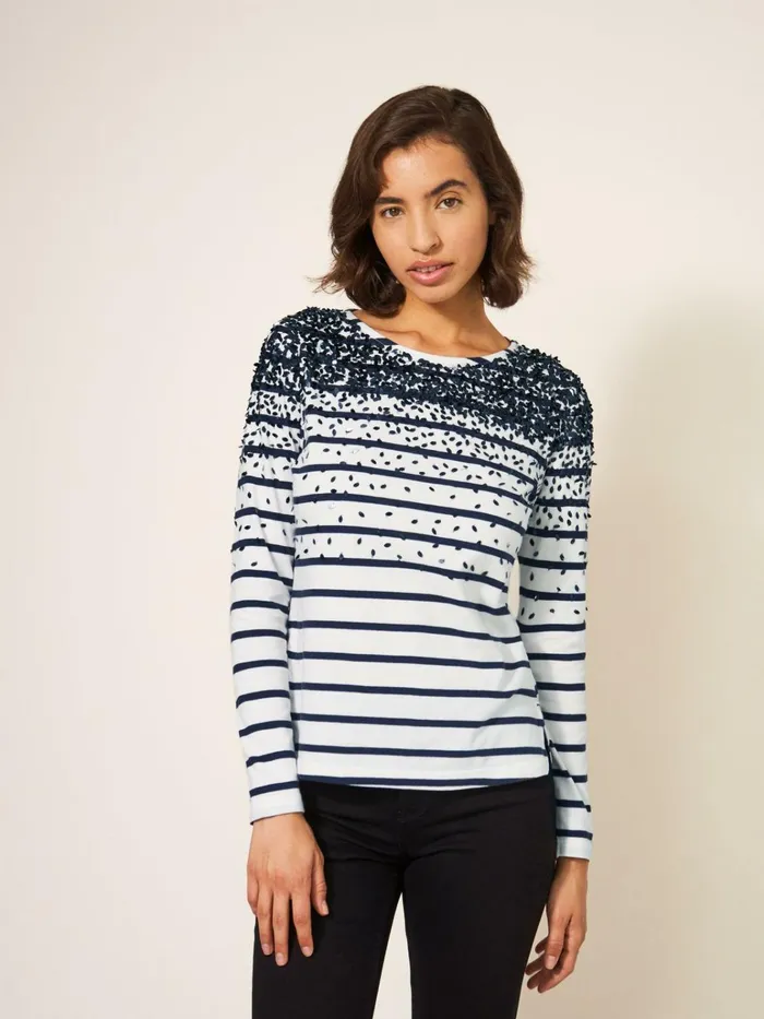 Women White Stuff Tops And Tshirts ROXY SEQUIN TOP Ivory Multi