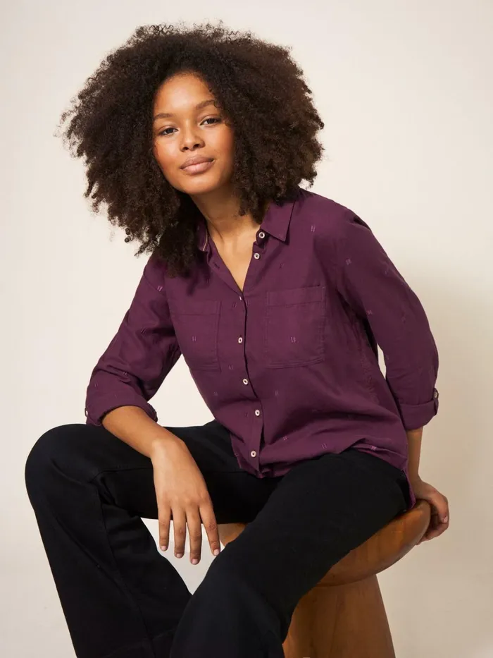Women White Stuff Tops And Tshirts Sophie Organic Cotton Shirt Dk Plum