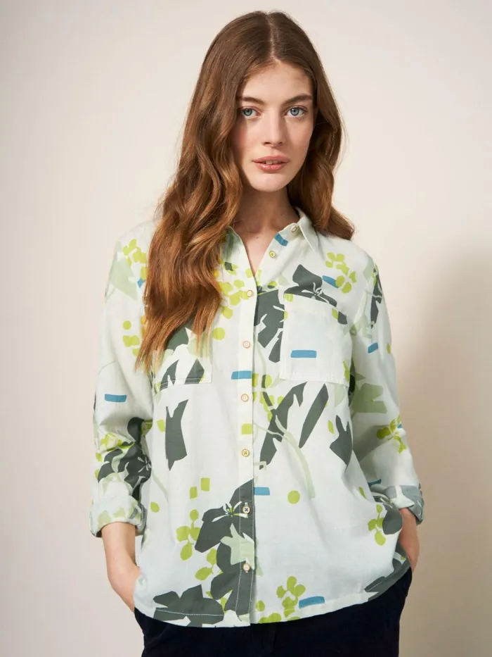 Women White Stuff Tops And Tshirts Sophie Organic Cotton Shirt Ivory Print