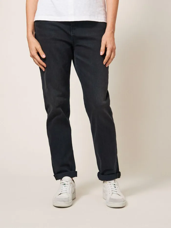 Women White Stuff Trousers Katy Relaxed Slim Jeans Washed Black