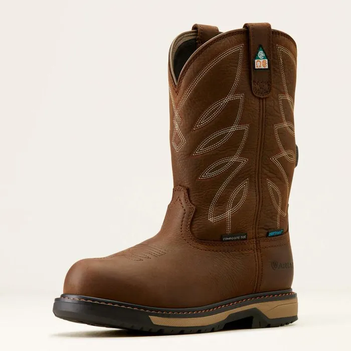 Women Work Boots and Shoes Ariat Riveter PullOn BOA CSA Waterproof Composite Toe Work Boot Dark Brown