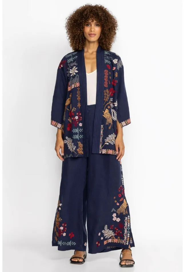 Women Zuzu High Slit Linen Pant Ink Johnny Was Bottoms