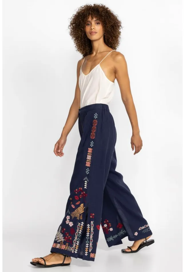 Women Zuzu High Slit Linen Pant Ink Johnny Was Bottoms