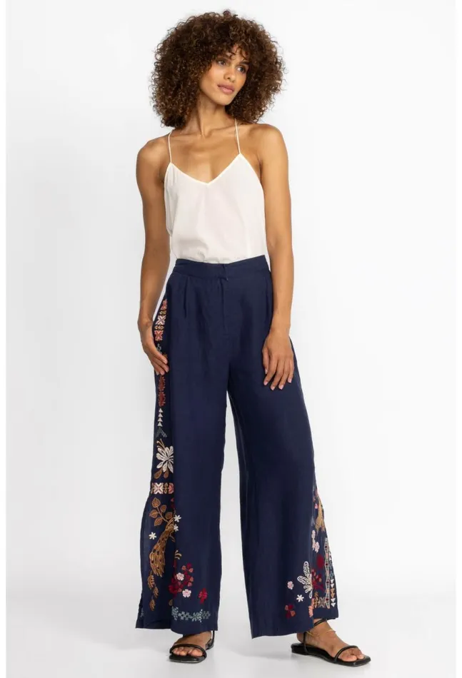 Women Zuzu High Slit Linen Pant Ink Johnny Was Bottoms