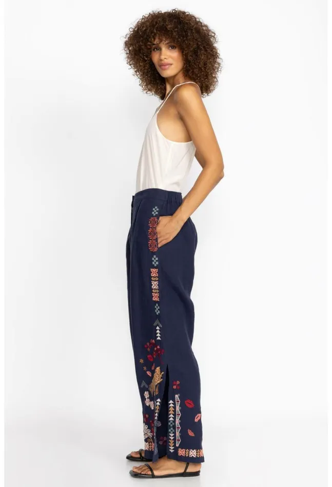 Women Zuzu High Slit Linen Pant Ink Johnny Was Bottoms