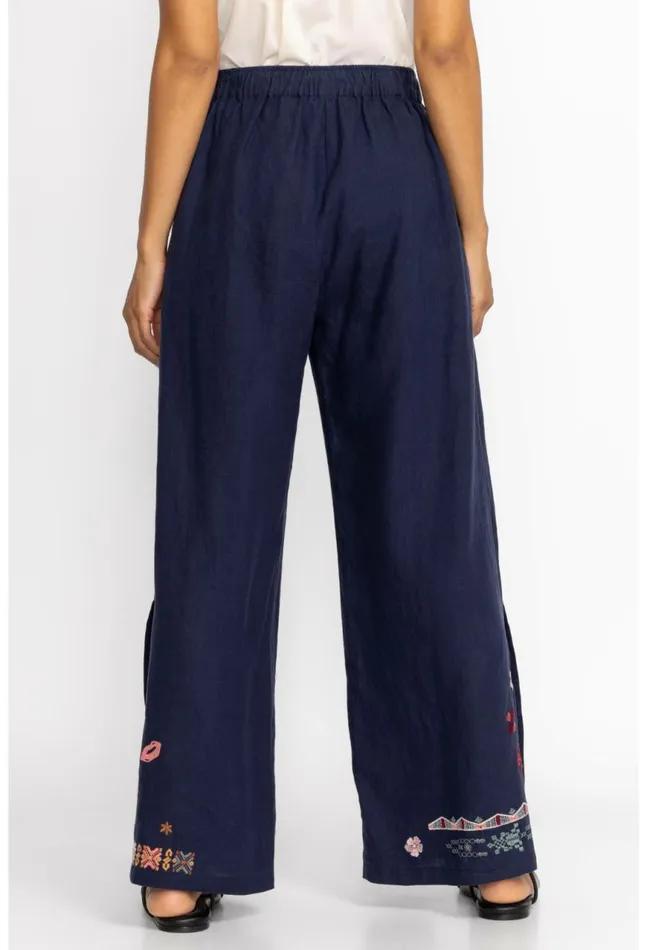 Women Zuzu High Slit Linen Pant Ink Johnny Was Bottoms