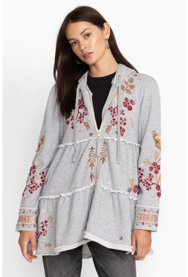 Women Zuzu Tiered Hoodie Light Heather Johnny Was Outerwear