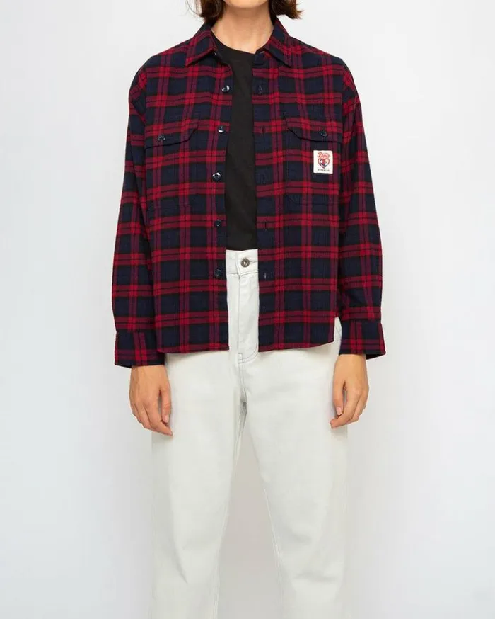 Womens Deus Ex Machina Shirts Flannel Check Shirt 8211 Red Check Red Check