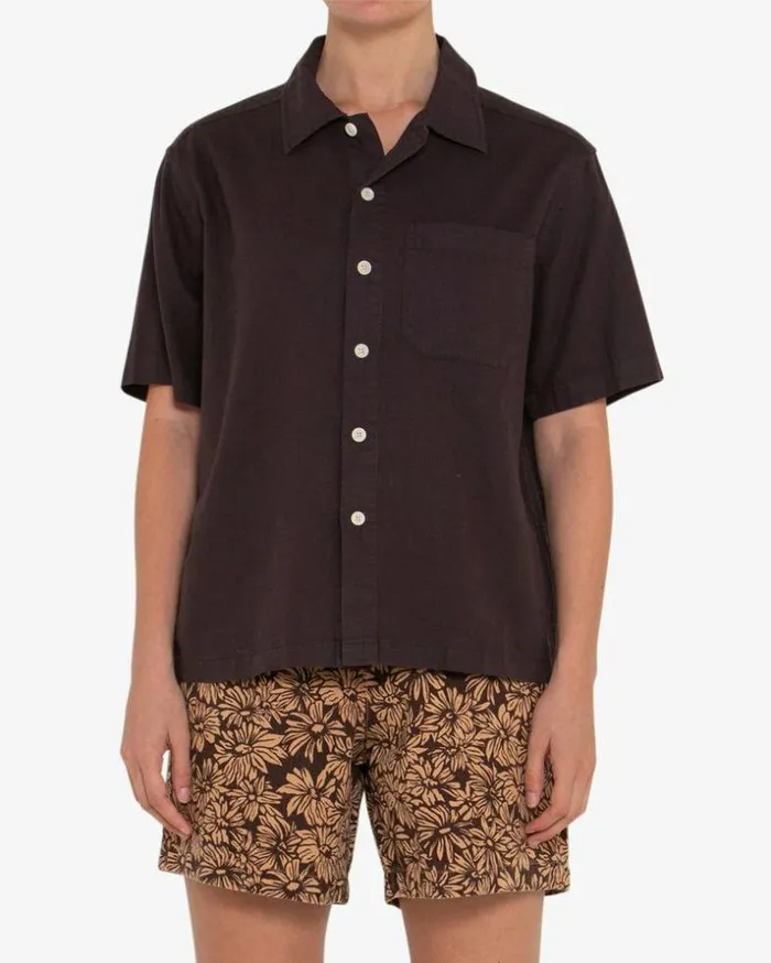 Womens Deus Ex Machina Shirts Onnie Short Sleeve Shirt 8211 Chocolate Plum Chocolate Plum Womens Deus Ex Machina Shirts Onnie Short Sleeve Shirt 8211 Chocolate Plum Chocolate Plum
