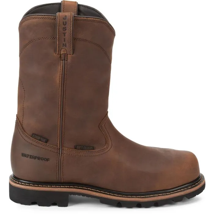 Work Men Justin Boots Pulley 10034 Composite Toe Waterproof Work Boot Brown