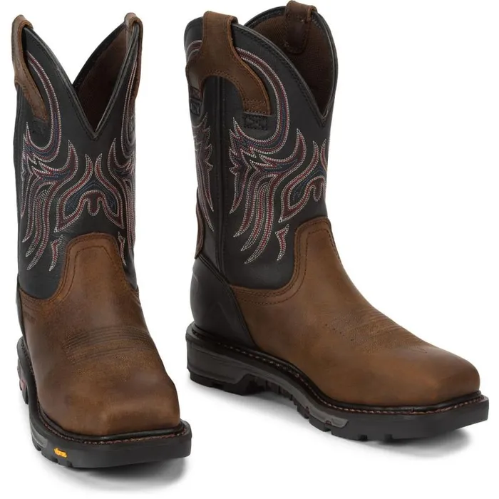Work Men Justin Boots Tanker 11034 Steel Toe Work Boot Brown